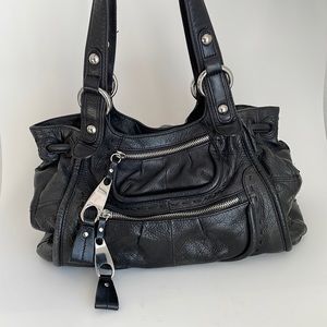 B Makowsky black leather purse with silver hardware